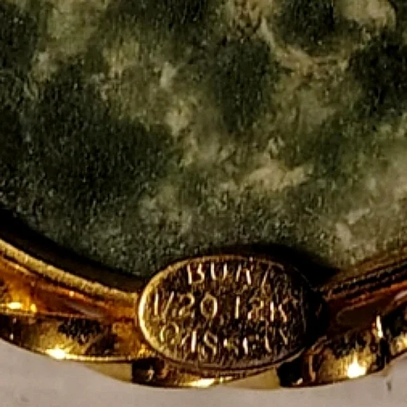 12k Gold-Filled Green Nephrite Jade Oval Brooch Vintage Signed Cassell - Picture 4 of 4